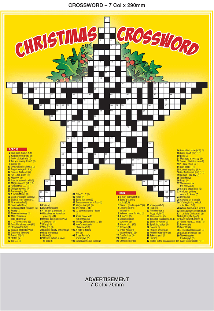 Thumbnail for Christmas Star Crossword with space for advertising.  290mm x 7 col