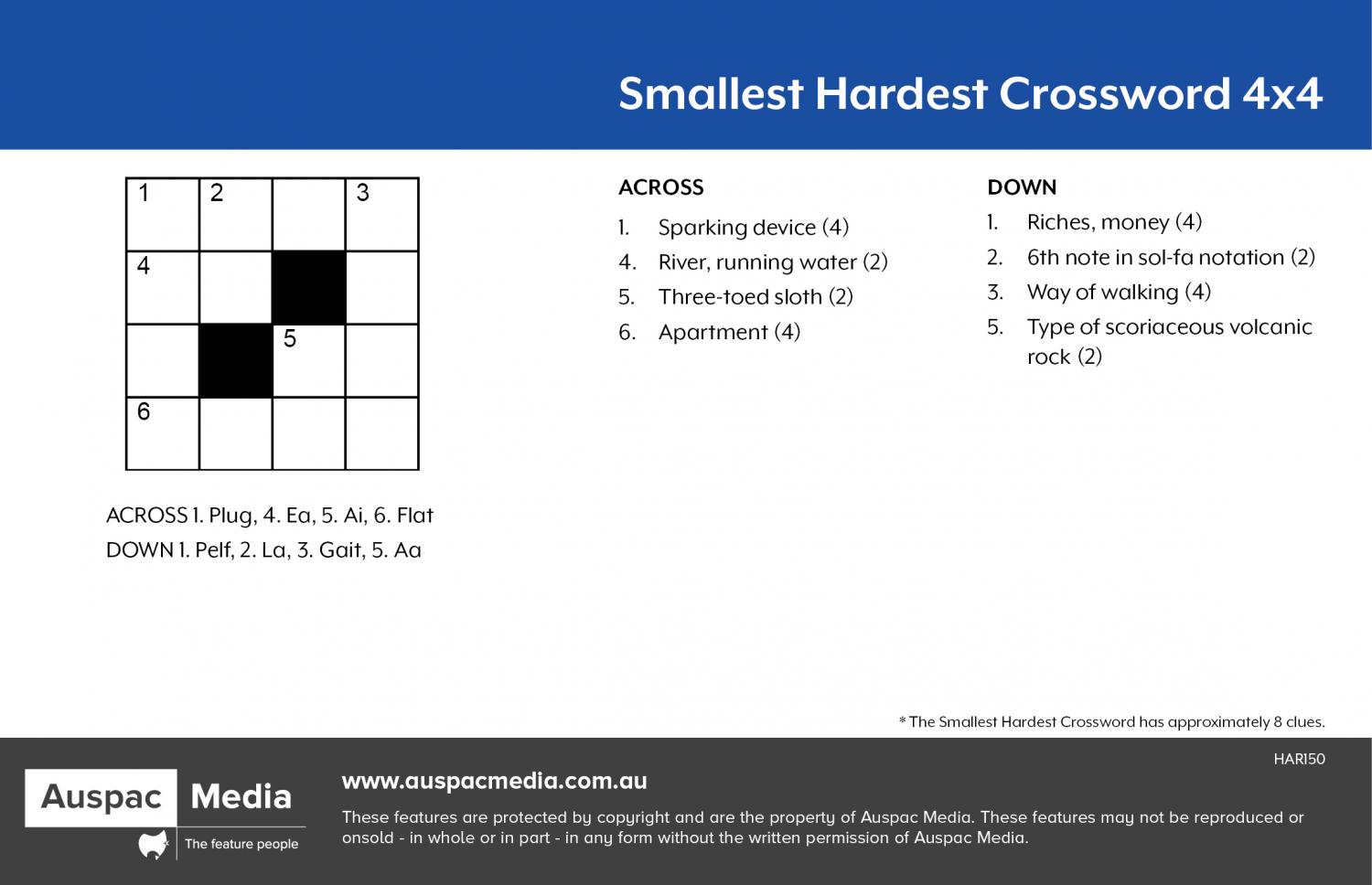 Smallest Hardest Crossword KF 4x4 Smallest Hardest Crossword KF 4x4