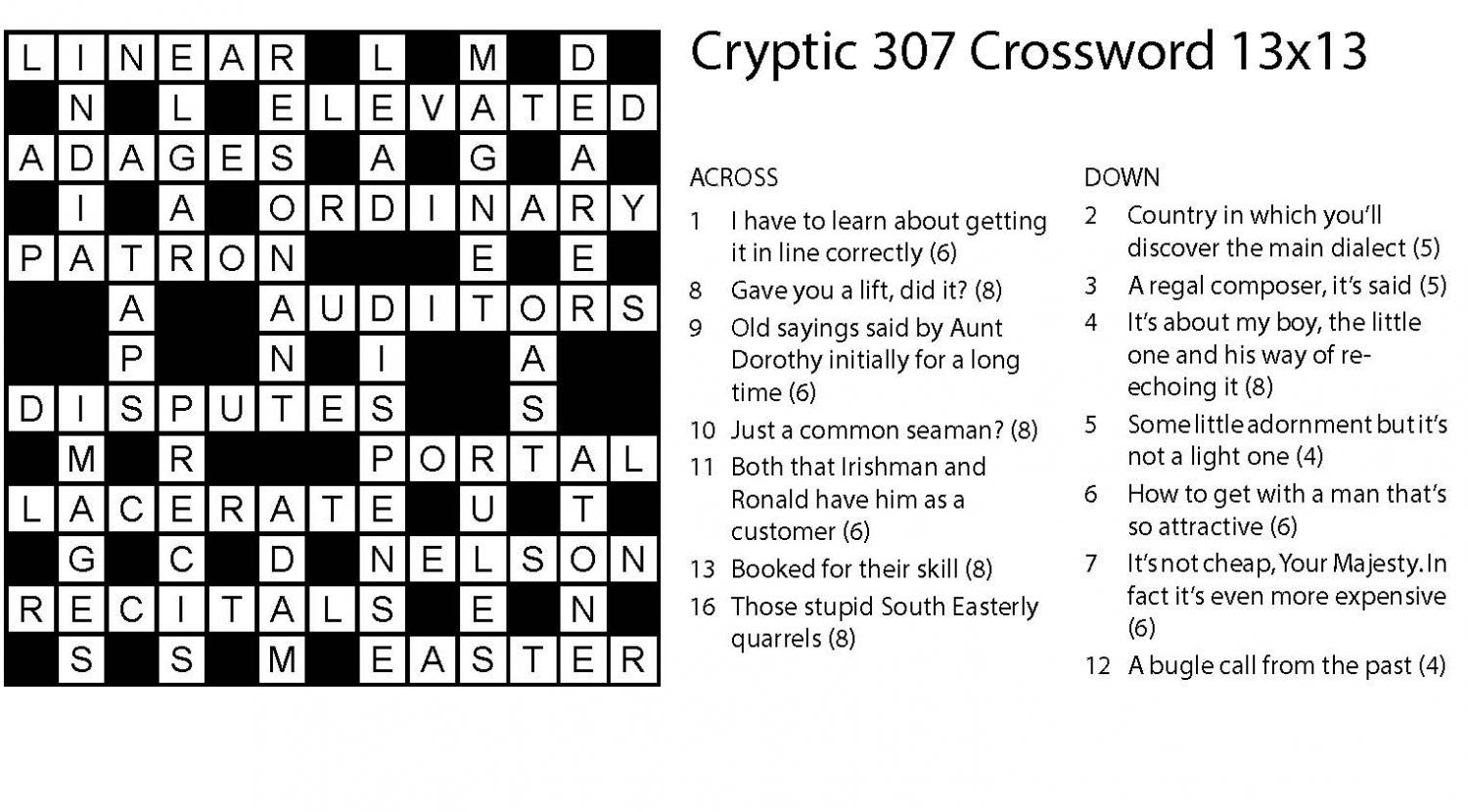 Thumbnail for Cryptic 307 Crossword 13x13