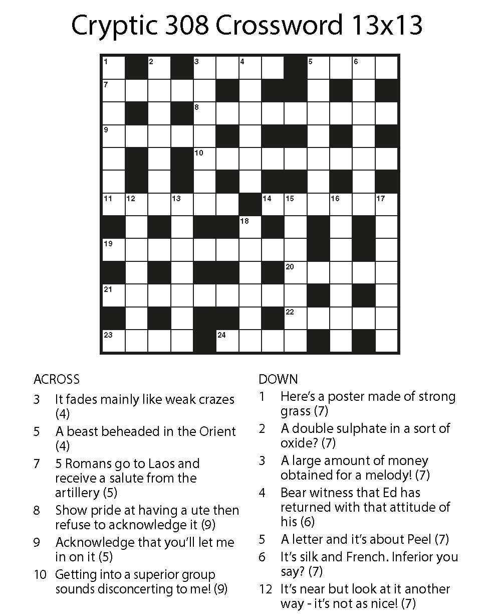 Thumbnail for Cryptic 308 Crossword 13x13