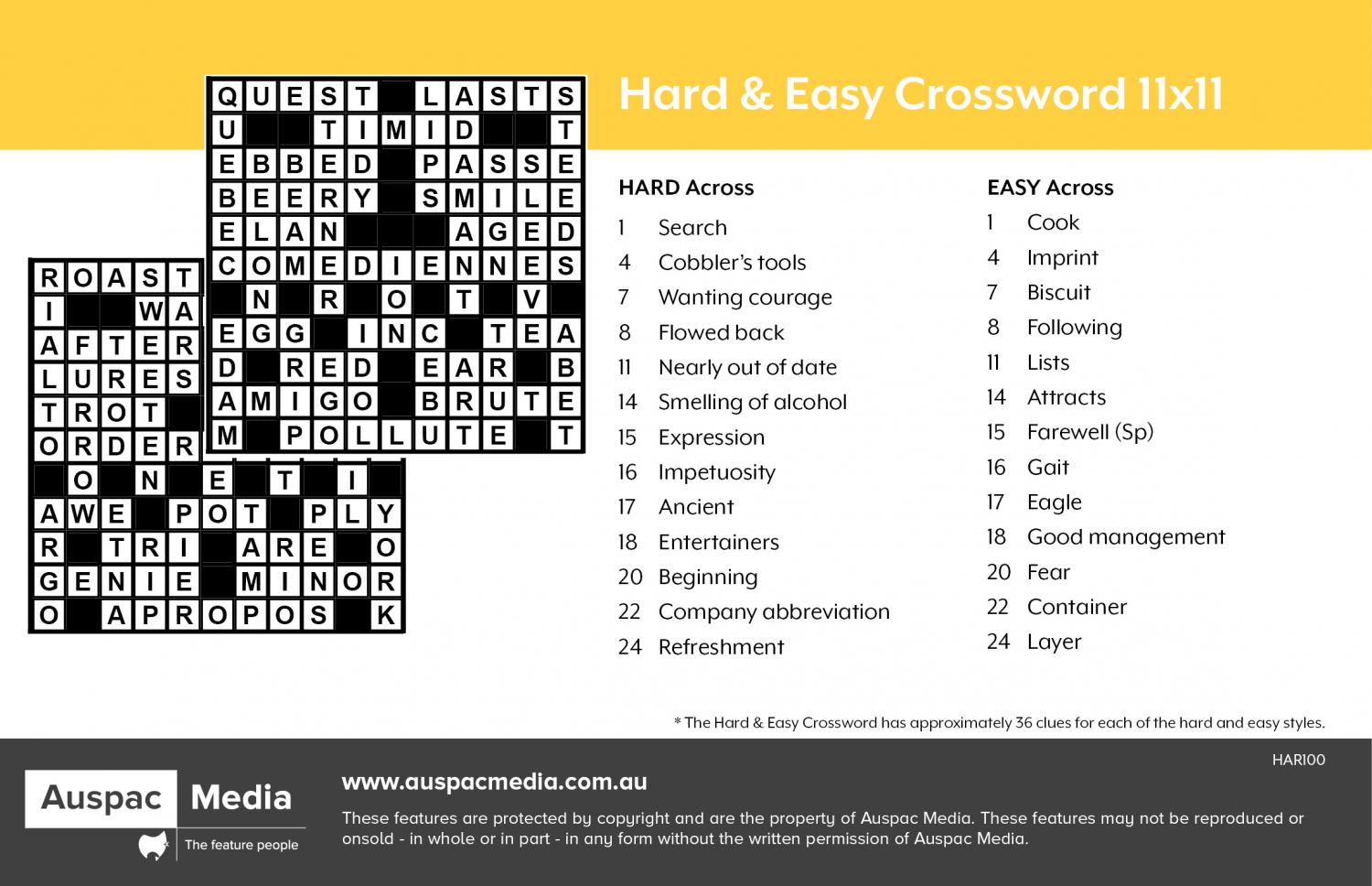 Thumbnail for Hard & Easy Crossword 11x11. 