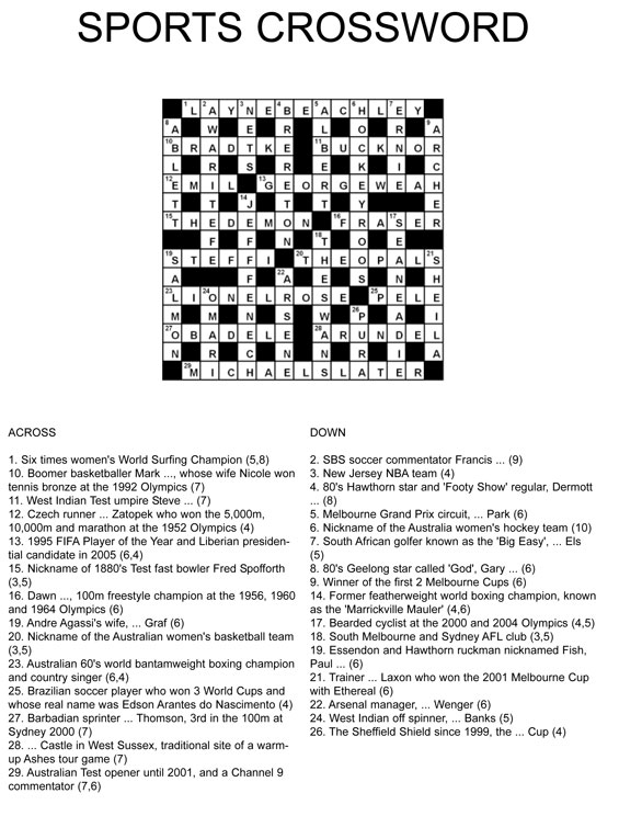 Thumbnail for Sports Crossword AFL Fans 15x15