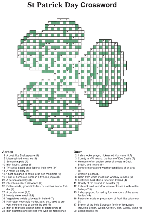 St Patrick s Day Crossword Puzzle Printable